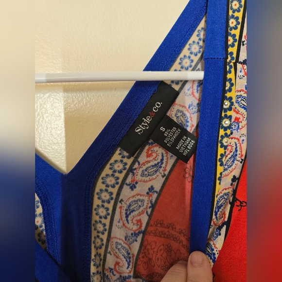 Style & Co Red and Blue V-Neck Sheath Dress - Picture 4 of 5